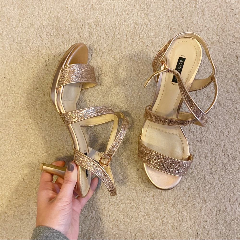 ALEX MARIE Rose Gold Glitter Peep Toe Heel SZ 9